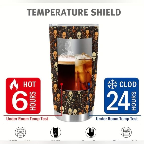 Spooky Chic Skull & Floral Double Wall Insulated Tumbler with Sliding Lid - 20oz - Picture 4 of 5